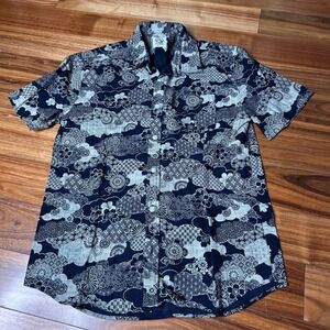 Osusouke Japan KUMODORI cloud pattern‎ Navy Blue Floral Short Sleeve
